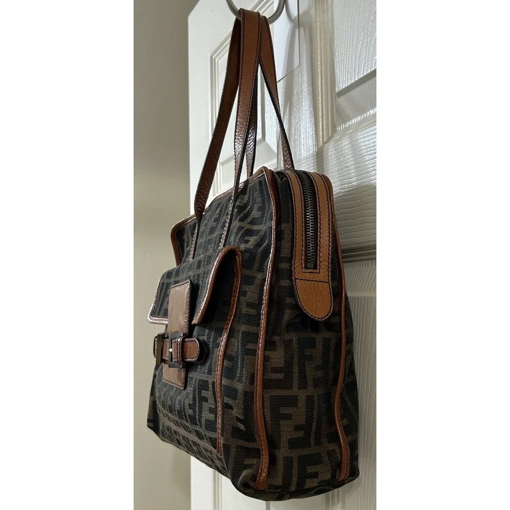 Fendi Brown/Tobacco Zucca Canvas Pocket Laptop Bag **EUC**